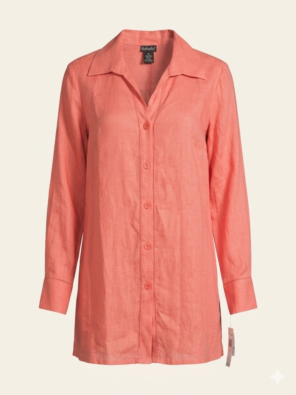 Rafaella 100% Linen Longline Tunic Shirt NWT Coral Salmon Button Down Size 12